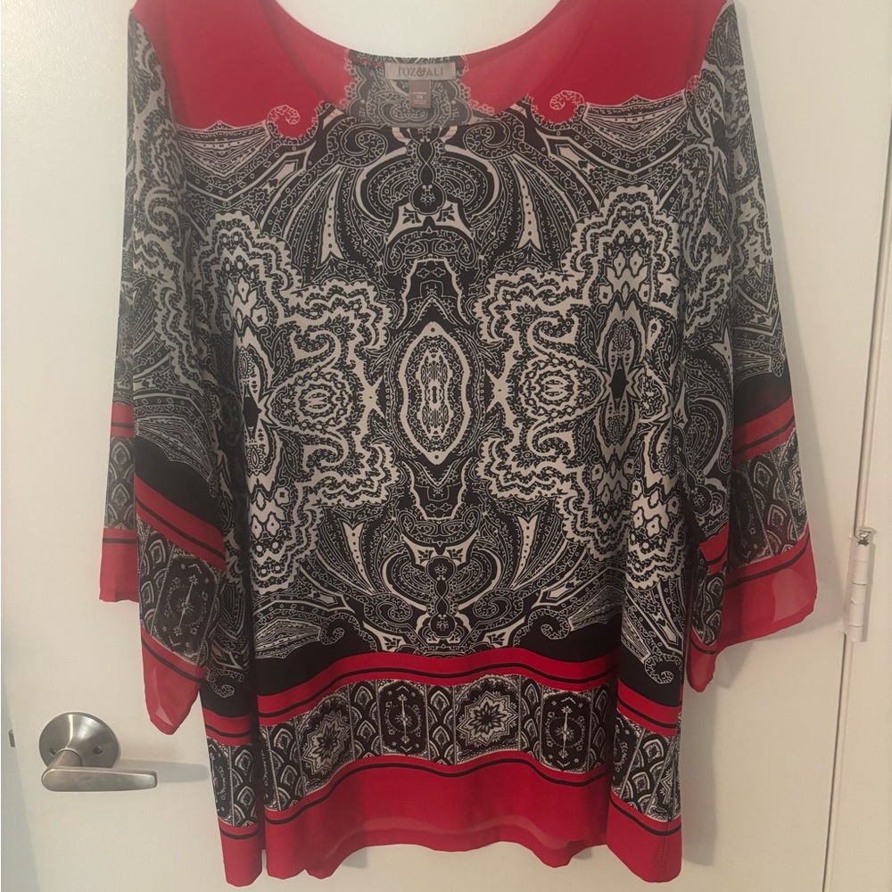 Roz & Ali Red and Black Patterned Blouse